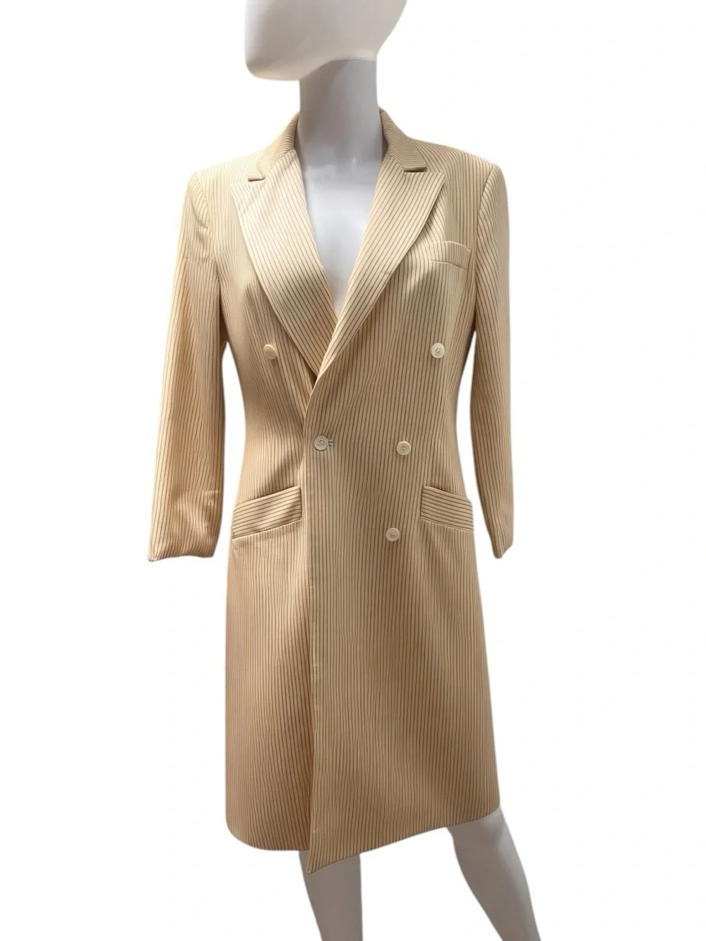 Vtg Christian Dior Yellow Pinstripe Suit Jacket/ Coat/Dress/Blazer. Sz 8. Wool.